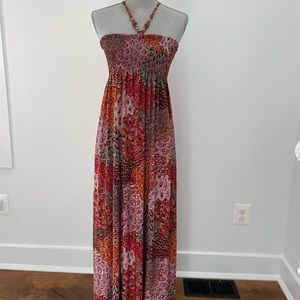 Maxi dress with beaded halter tie